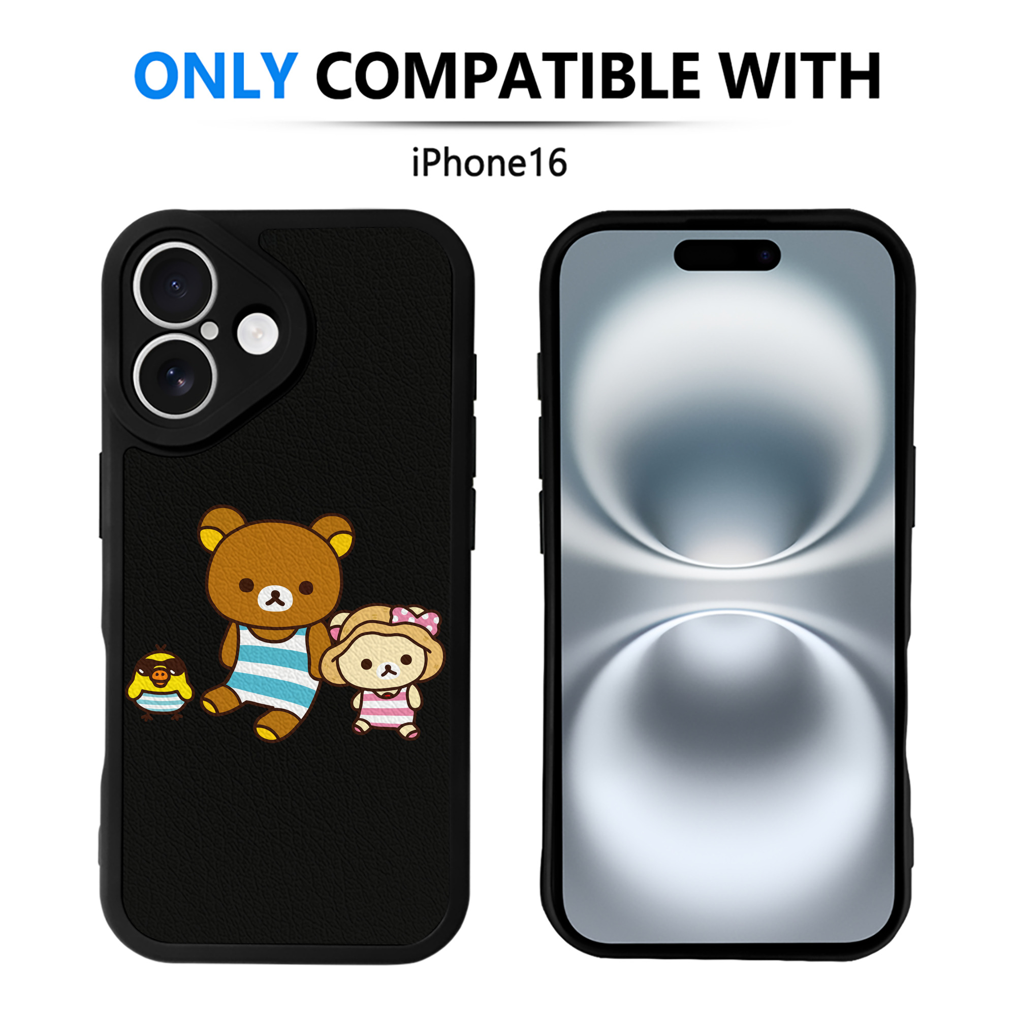 （画像用） リラックマ リラックマ キイロイトリ Rilakkuma Korilakkuma Kiiroitori 【iPhone 16シリーズ対応】シリコンスマホケース（レザー調） 材質：シリコン